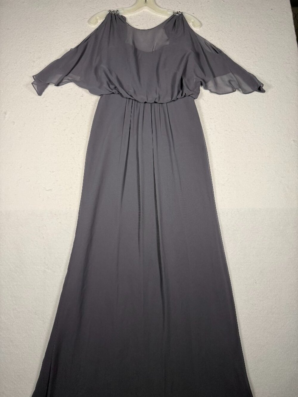 David's Bridal Long Chiffon Sleeve Formal Bridesmaid MOG Dress Pewter Size 0